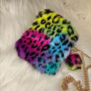 Multicolored Cheetah Print Fur Purse
